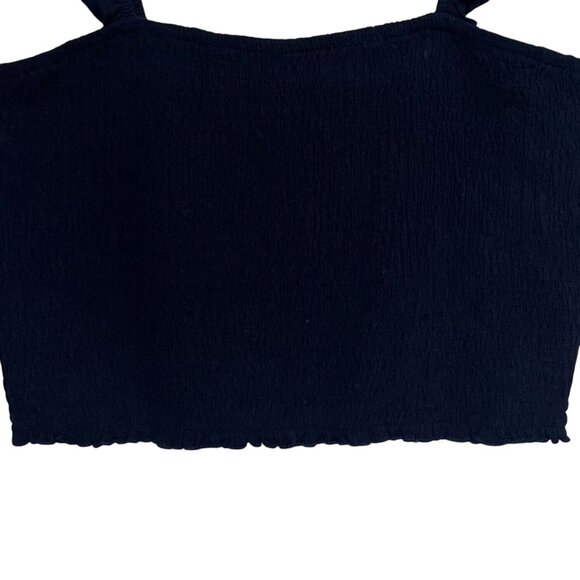 Anrabess Womens Smocked Crop Top Linen Blend Ruffled Straps Blue Size XL - Picture 4 of 9